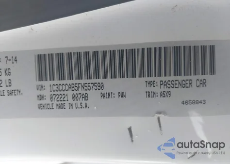 2015 Chrysler 200 Limited z USA, uszkodzony, nr VIN 1C3CCCAB5FN557590